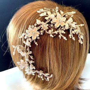 Bridal Wedding Hair Clip Romantic Pearls Rhinestones Floral NWOT